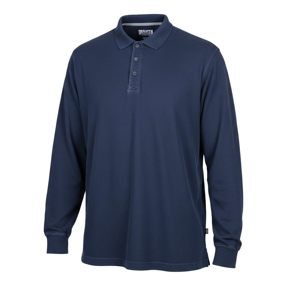 Duluth Trading Co Men's L Cotton Polo Shirt Blue Relaxed Fit Long Sleeve Work